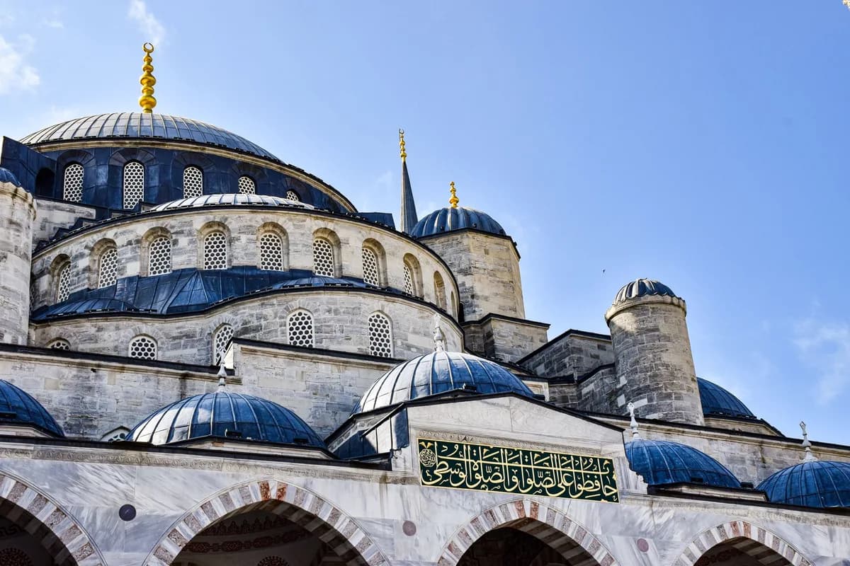 Captivating view of the Blue Mosque's domes, Istanbul, highlighting its Ottoman architecture.