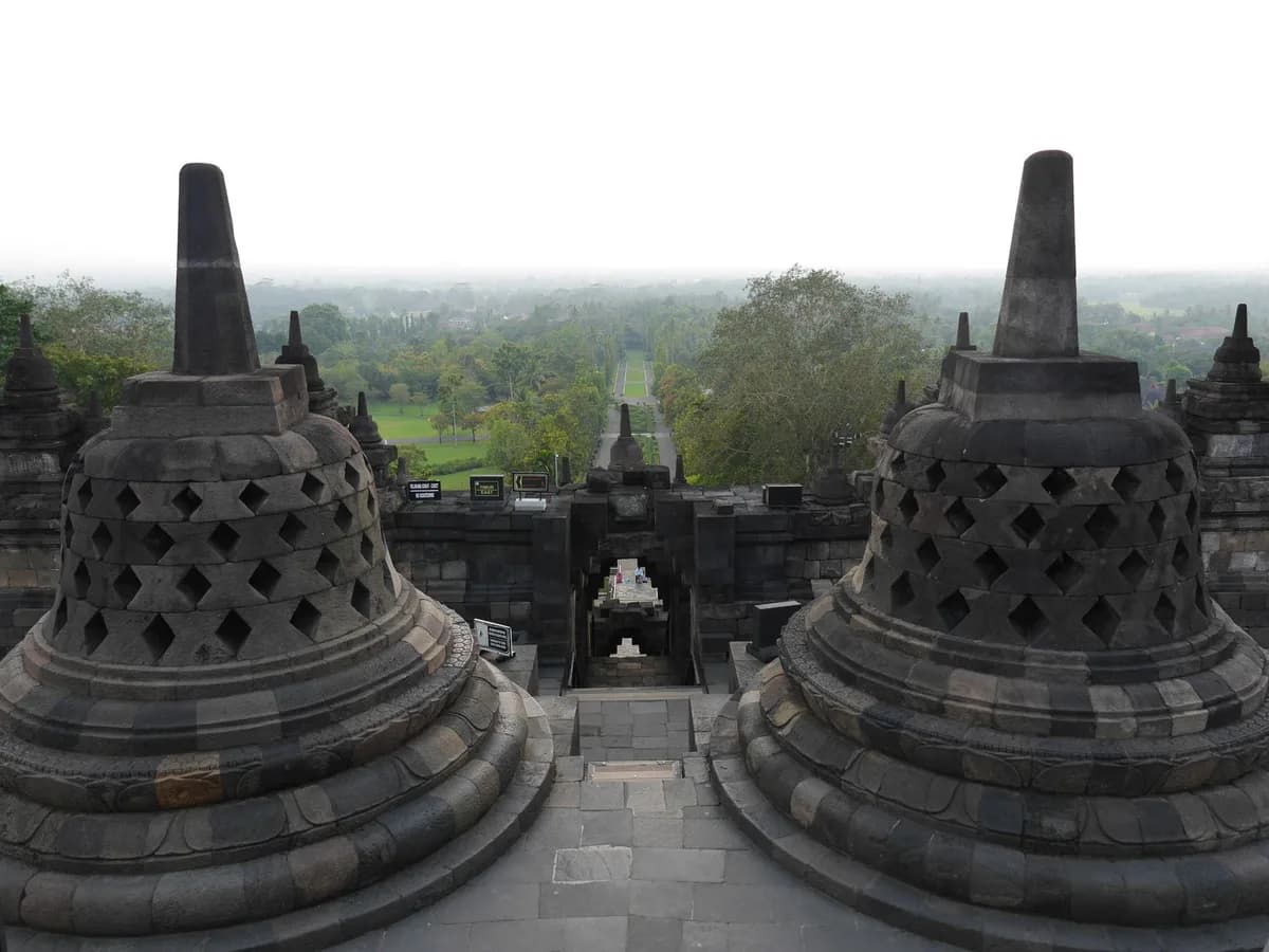 Stunning view of Borobudur Temple in Central Java, Indonesia showcasing ancient stone stupas.